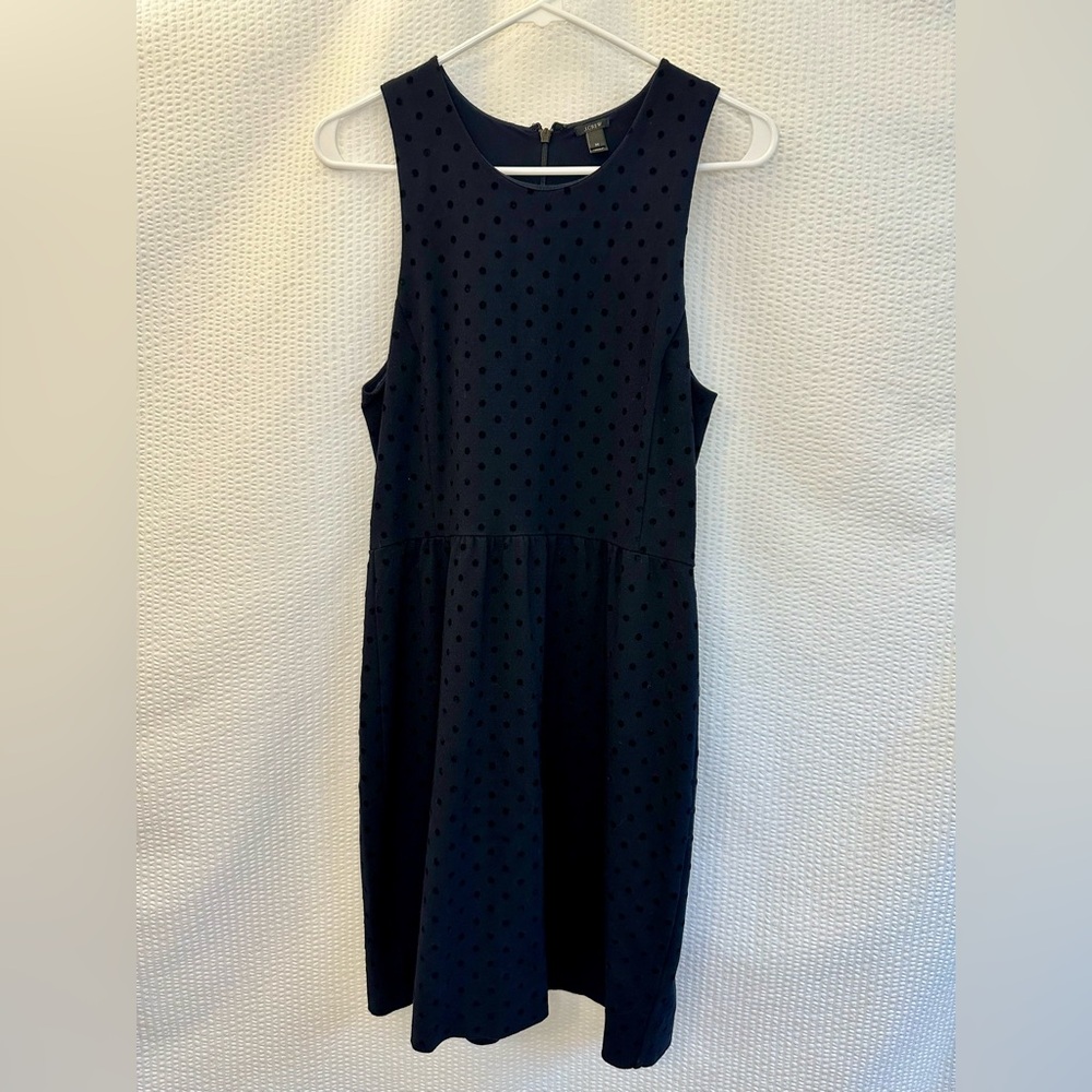 J.Crew Black Velvet Polka Dot Fit & Flare Sleeveless Dress Medium Stretch